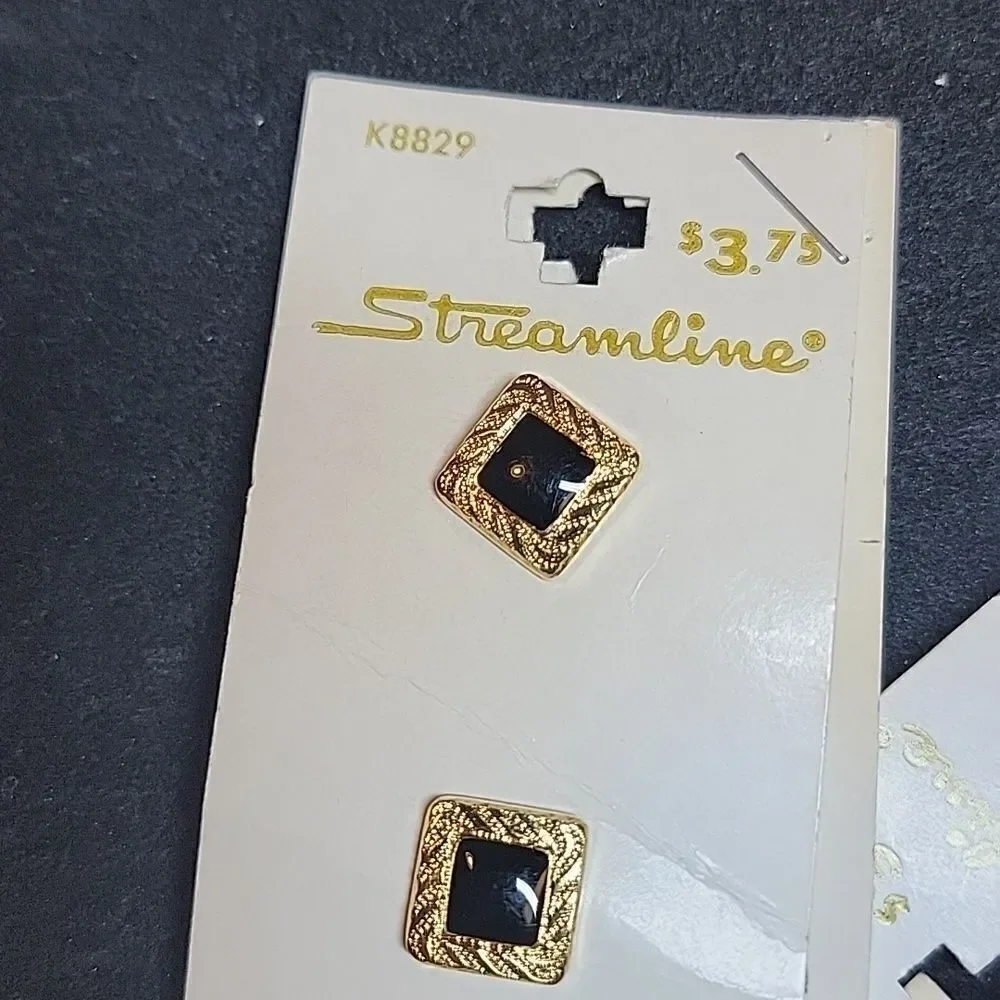 Streamline Vintage Black Gold Metal Buttons Cards Set of 5 #K8829